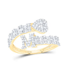 10K Yellow Gold Diamond Fashion Initial "M" Women's Heart Cuff Ring 5/8 Cttw - Splendid Jewellery