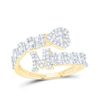 10K Yellow Gold Diamond Fashion Initial "M" Women's Heart Cuff Ring 5/8 Cttw - Splendid Jewellery