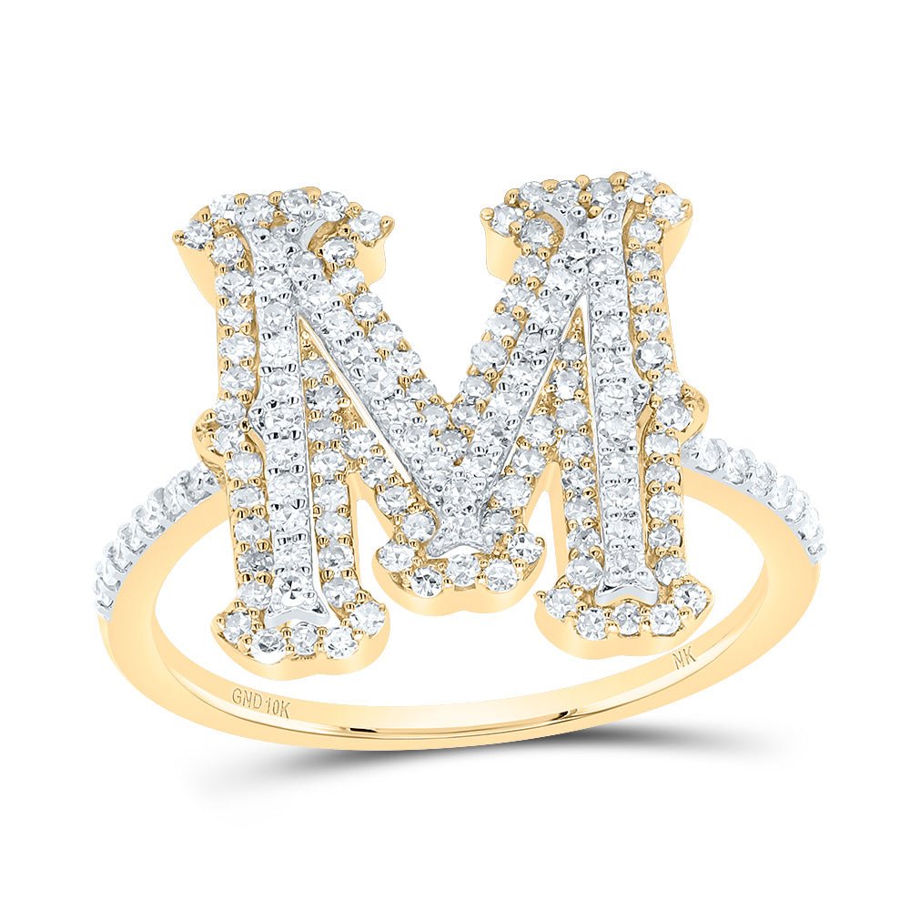 10K Yellow Gold Diamond Fashion Initial "M" Women's Ring 5/8 Cttw - Splendid Jewellery