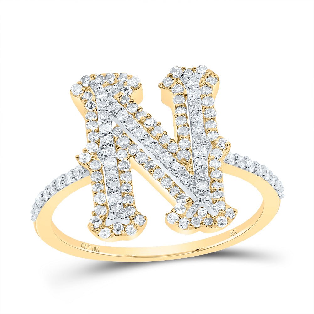 10K Yellow Gold Diamond Fashion Initial "N" Women's Ring 1/2 Cttw - Splendid Jewellery