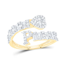 Load image into Gallery viewer, 10K Yellow Gold Diamond Fashion Initial "P" Women's Heart Cuff Ring 5/8 Cttw - Splendid Jewellery