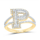 10K Yellow Gold Diamond Fashion Initial "P" Women's Ring 1/2 Cttw - Splendid Jewellery