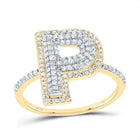 10K Yellow Gold Diamond Fashion Initial "P" Women's Ring 1/2 Cttw - Splendid Jewellery