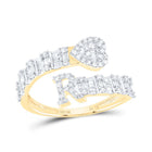 10K Yellow Gold Diamond Fashion Initial "R" Women's Heart Cuff Ring 5/8 Cttw - Splendid Jewellery