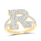 10K Yellow Gold Diamond Fashion Initial "R" Women's Ring 5/8 Cttw - Splendid Jewellery