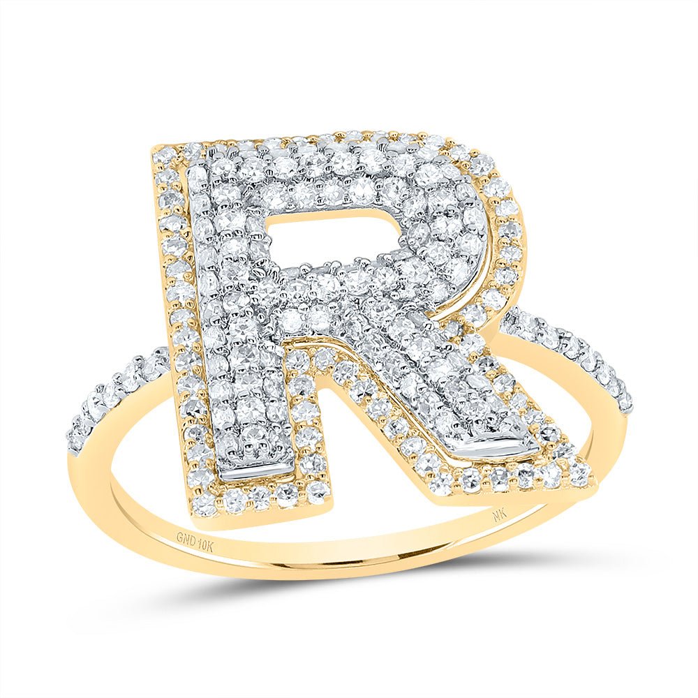 10K Yellow Gold Diamond Fashion Initial "R" Women's Ring 5/8 Cttw - Splendid Jewellery