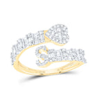 10K Yellow Gold Diamond Fashion Initial "S" Women's Heart Cuff Ring 5/8 Cttw - Splendid Jewellery