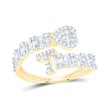 Load image into Gallery viewer, 10K Yellow Gold Diamond Fashion Initial "T" Women's Heart Cuff Ring 5/8 Cttw - Splendid Jewellery