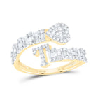10K Yellow Gold Diamond Fashion Initial "T" Women's Heart Cuff Ring 5/8 Cttw - Splendid Jewellery