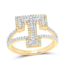 Load image into Gallery viewer, 10K Yellow Gold Diamond Fashion Initial "T" Women's Ring 1/2 Cttw - Splendid Jewellery