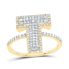 Load image into Gallery viewer, 10K Yellow Gold Diamond Fashion Initial "T" Women's Ring 1/2 Cttw - Splendid Jewellery