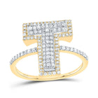 10K Yellow Gold Diamond Fashion Initial "T" Women's Ring 1/2 Cttw - Splendid Jewellery