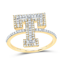 Load image into Gallery viewer, 10K Yellow Gold Diamond Fashion Initial "T" Women's Ring 1/2 Cttw - Splendid Jewellery