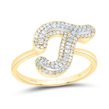 Load image into Gallery viewer, 10K Yellow Gold Diamond Fashion Initial "T" Women's Ring 1/3 Cttw - Splendid Jewellery