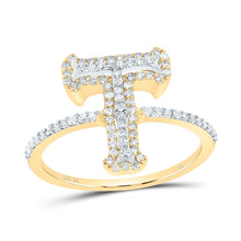 Load image into Gallery viewer, 10K Yellow Gold Diamond Fashion Initial "T" Women's Ring 3/8 Cttw - Splendid Jewellery