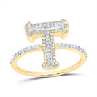 10K Yellow Gold Diamond Fashion Initial "T" Women's Ring 3/8 Cttw - Splendid Jewellery