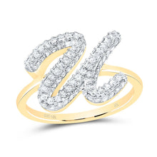 Load image into Gallery viewer, 10K Yellow Gold Diamond Fashion Initial "U" Ring 1/2 Cttw - Splendid Jewellery
