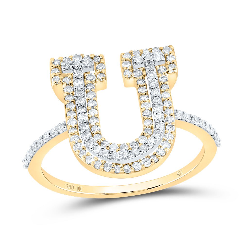 10K Yellow Gold Diamond Fashion Initial "U" Women's Ring 1/2 Cttw - Splendid Jewellery
