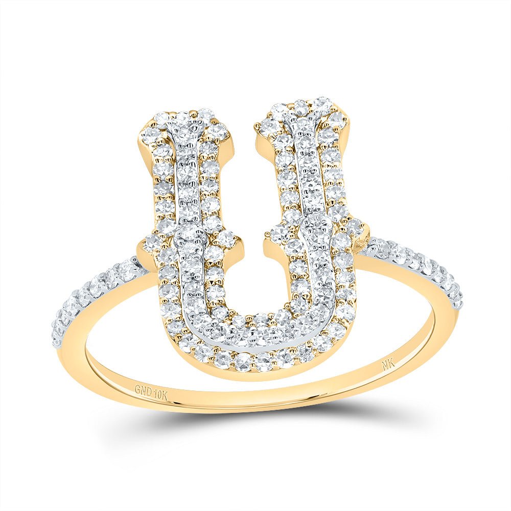10K Yellow Gold Diamond Fashion Initial "U" Women's Ring 3/8 Cttw - Splendid Jewellery