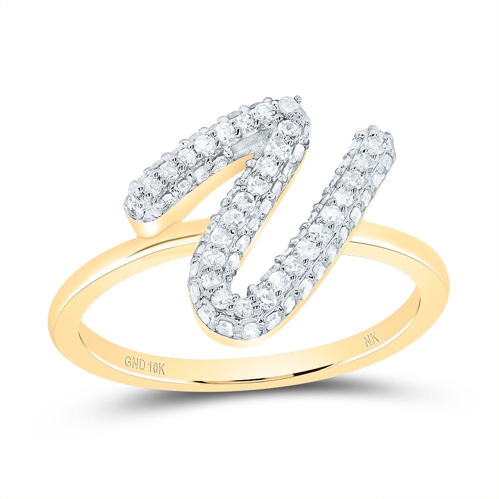 10K Yellow Gold Diamond Fashion Initial "V" Ring 3/8 Cttw - Splendid Jewellery