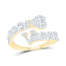Load image into Gallery viewer, 10K Yellow Gold Diamond Fashion Initial "V" Women's Heart Cuff Ring 5/8 Cttw - Splendid Jewellery