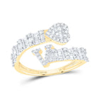 10K Yellow Gold Diamond Fashion Initial "V" Women's Heart Cuff Ring 5/8 Cttw - Splendid Jewellery