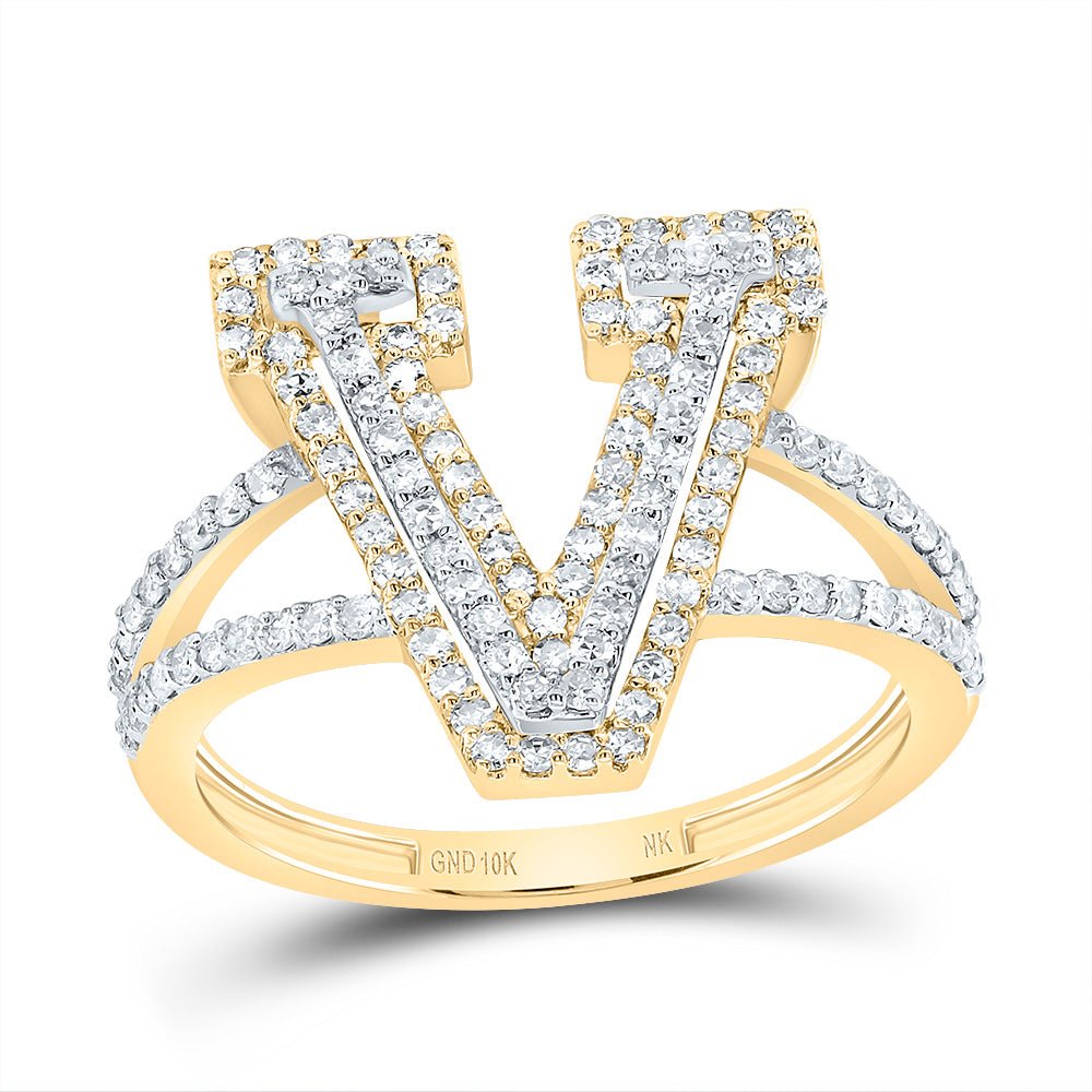 10K Yellow Gold Diamond Fashion Initial "V" Women's Ring 1/2 Cttw - Splendid Jewellery