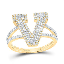 Load image into Gallery viewer, 10K Yellow Gold Diamond Fashion Initial "V" Women's Ring 1/2 Cttw - Splendid Jewellery