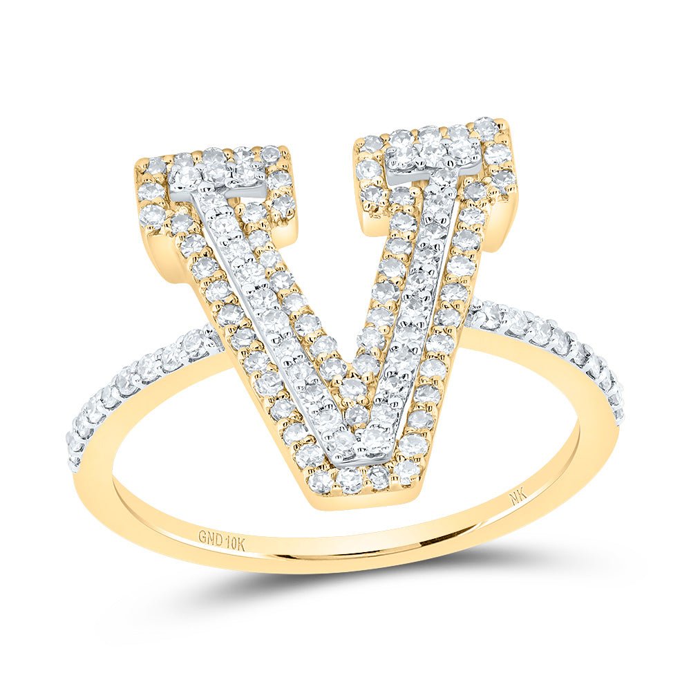 10K Yellow Gold Diamond Fashion Initial "V" Women's Ring 1/2 Cttw - Splendid Jewellery