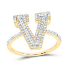 10K Yellow Gold Diamond Fashion Initial "V" Women's Ring 1/2 Cttw - Splendid Jewellery