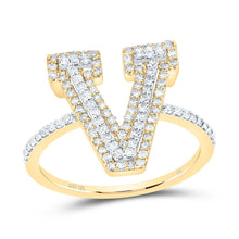 Load image into Gallery viewer, 10K Yellow Gold Diamond Fashion Initial "V" Women's Ring 1/2 Cttw - Splendid Jewellery