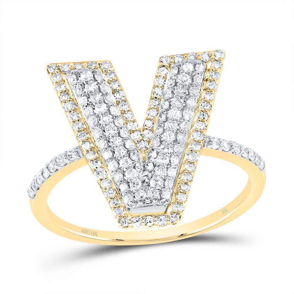 10K Yellow Gold Diamond Fashion Initial "V" Women's Ring 1/2 Cttw - Splendid Jewellery