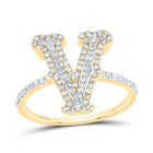 10K Yellow Gold Diamond Fashion Initial "V" Women's Ring 3/8 Cttw - Splendid Jewellery