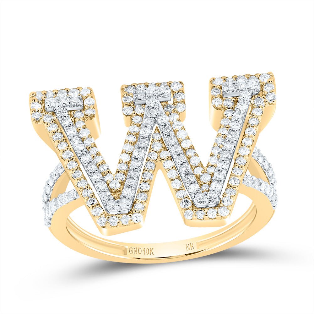 10K Yellow Gold Diamond Fashion Initial "W" Women's Ring 3/4 Cttw - Splendid Jewellery