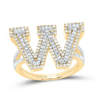 10K Yellow Gold Diamond Fashion Initial "W" Women's Ring 3/4 Cttw - Splendid Jewellery