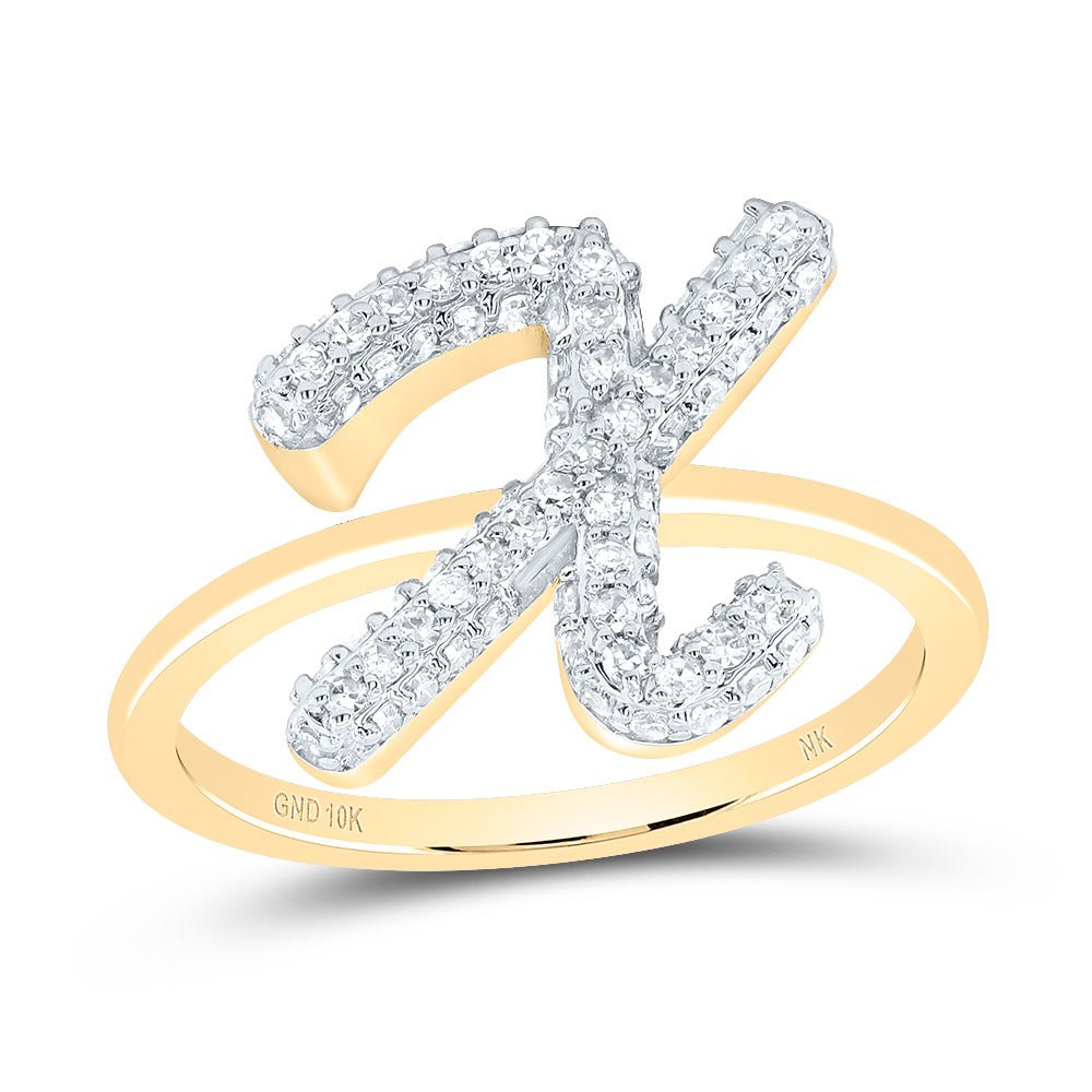 10K Yellow Gold Diamond Fashion Initial "X" Ring 3/8 Cttw - Splendid Jewellery