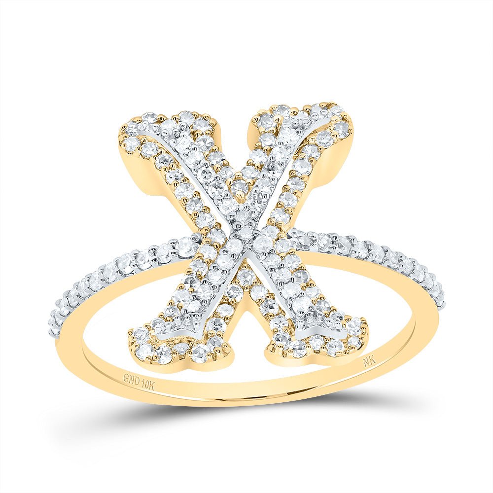 10K Yellow Gold Diamond Fashion Initial "X" Women's Ring 1/2 Cttw - Splendid Jewellery