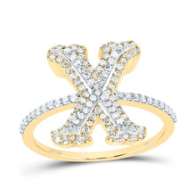 Load image into Gallery viewer, 10K Yellow Gold Diamond Fashion Initial "X" Women's Ring 1/2 Cttw - Splendid Jewellery