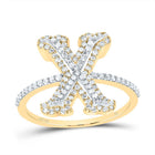 10K Yellow Gold Diamond Fashion Initial "X" Women's Ring 1/2 Cttw - Splendid Jewellery