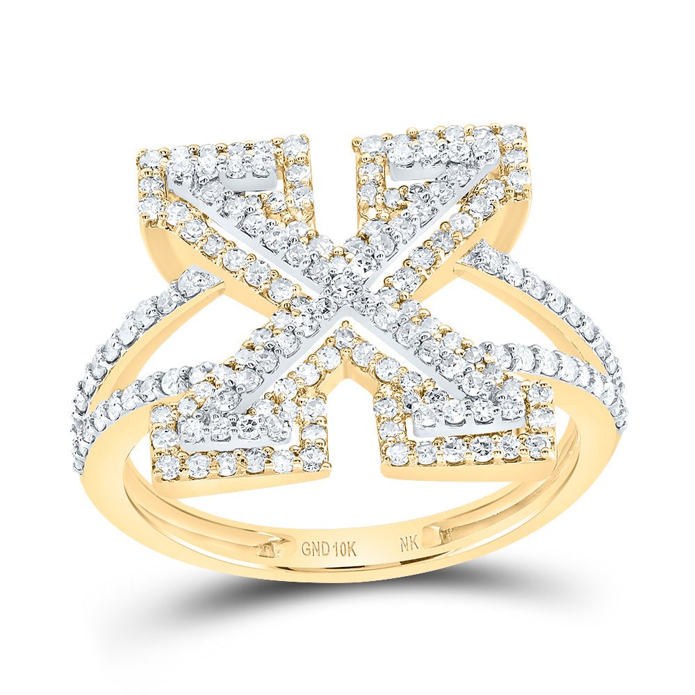 10K Yellow Gold Diamond Fashion Initial "X" Women's Ring 5/8 Cttw - Splendid Jewellery