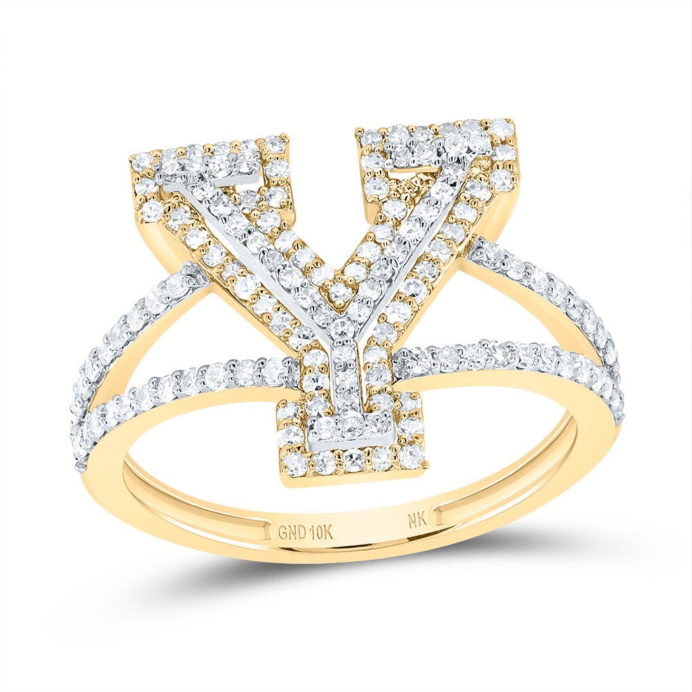 10K Yellow Gold Diamond Fashion Initial "Y" Women's Ring 1/2 Cttw - Splendid Jewellery