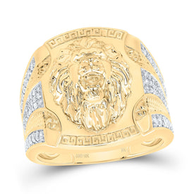 10K Yellow Gold Diamond Fashion Lion Face Men's Ring 3/4 Cttw - Splendid Jewellery