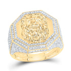 10K Yellow Gold Diamond Fashion Lion Face Octagon Men's Ring 1 1/2 Cttw - Splendid Jewellery