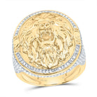 10K Yellow Gold Diamond Fashion Lion Face Oval Men's Ring 1 1/2 Cttw - Splendid Jewellery