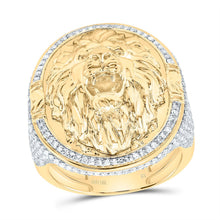 Load image into Gallery viewer, 10K Yellow Gold Diamond Fashion Lion Face Oval Men's Ring 1 1/2 Cttw - Splendid Jewellery