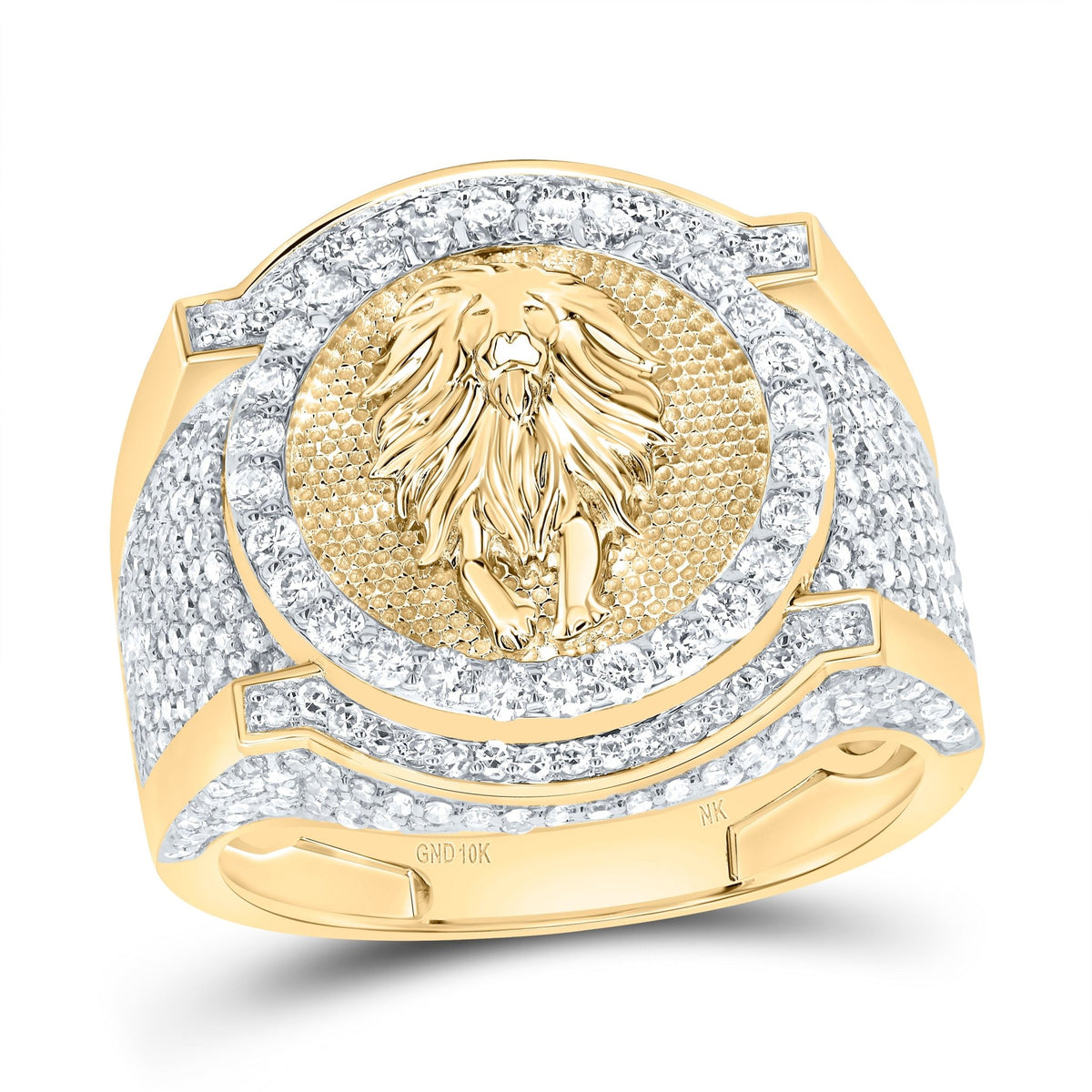 10K Yellow Gold Diamond Fashion Lion Men's Ring 1 5/8 Cttw - Splendid Jewellery
