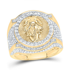 10K Yellow Gold Diamond Fashion Lion Men's Ring 1 5/8 Cttw - Splendid Jewellery