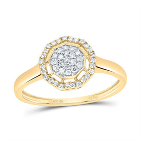 10K Yellow Gold Diamond Fashion Nonagon Ring 1/5 Cttw - Splendid Jewellery