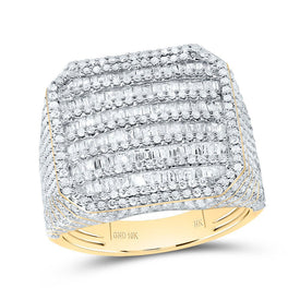10K Yellow Gold Diamond Fashion Octagon Baguette Men's Ring 2 1/4 Cttw - Splendid Jewellery