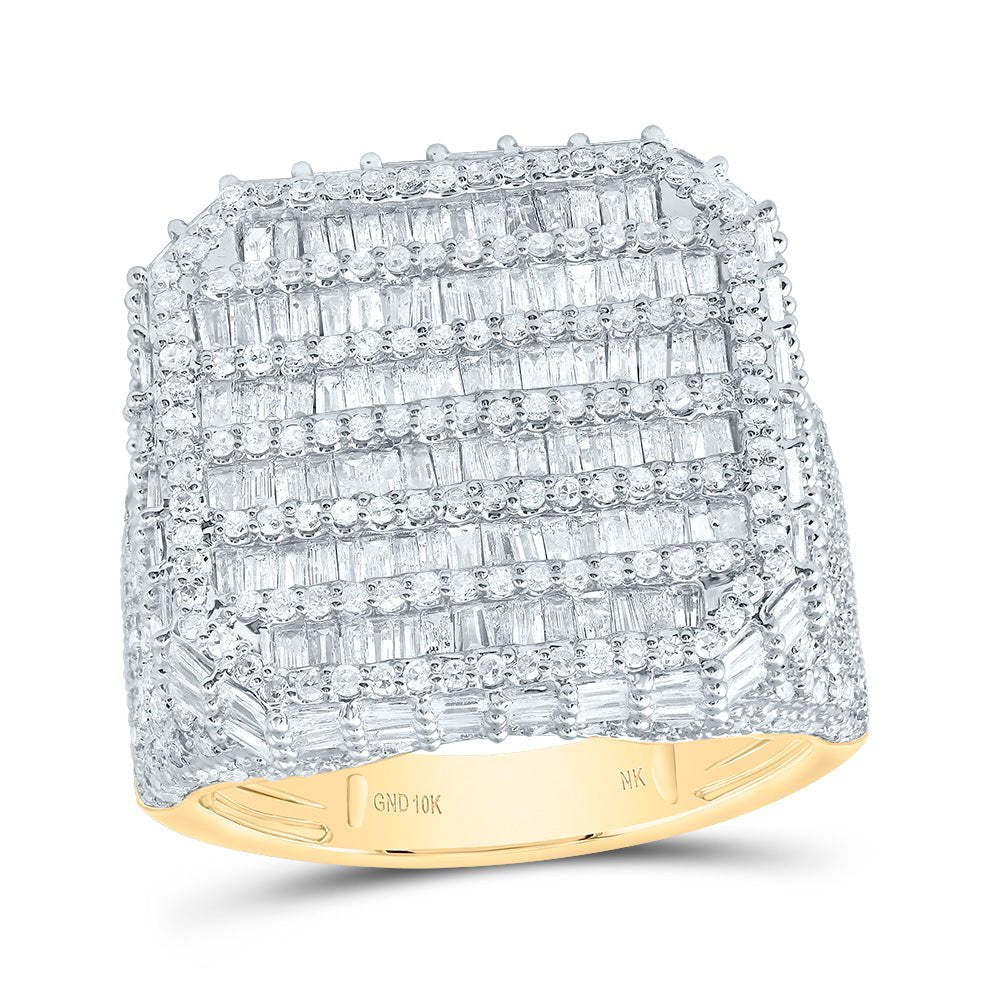 10K Yellow Gold Diamond Fashion Octagon Baguette Men's Ring 3 Cttw - Splendid Jewellery